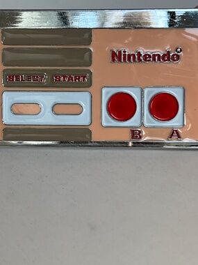 Nintendo Belt Buckle Dated 2003 Pink White Silver 4 1/4" x 2"
